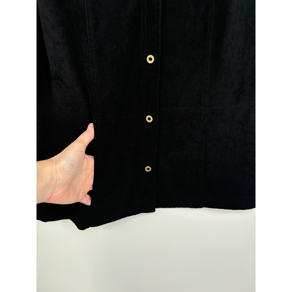 St. John Sport Blouse Womens P 2 Black Button Up Soft Pockets Faux Suede Shirt - Picture 4 of 9